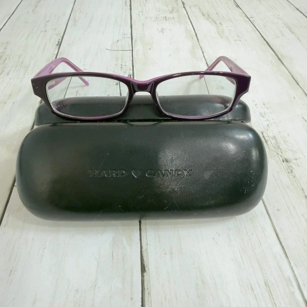 Hard Candy Women's Purple Rectangle Eyeglasses with Case Trendy Y2K Frames